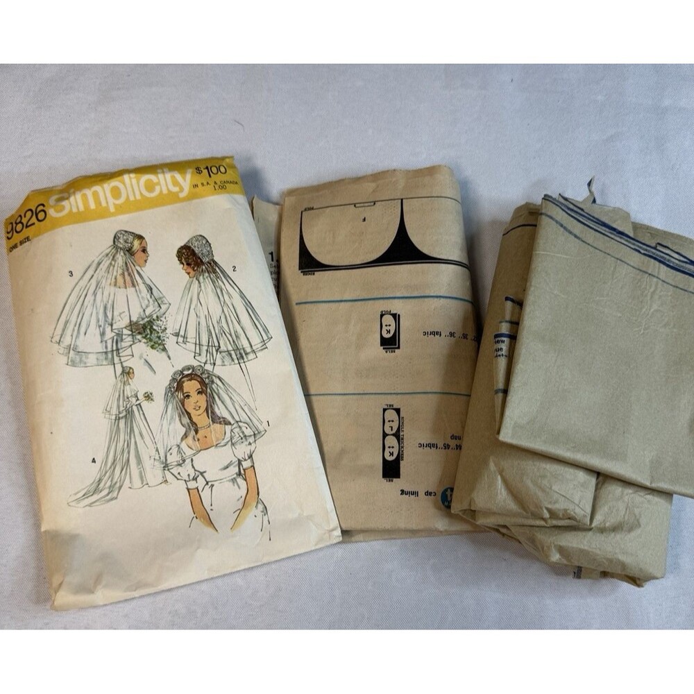 Vtg 70s Simplicity 9826 Wedding Veil Headpiece Pattern Juliet Floral Cap One Siz